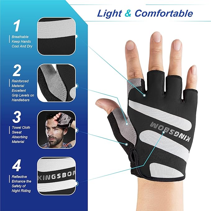 KINGSBOM Breathable Cycling Gloves, Shock-Absorbing Bike Gloves with Light Silicone Gel Pad, Anti-Slip Bicycle Gloves for Men and Women-FlexoryFit