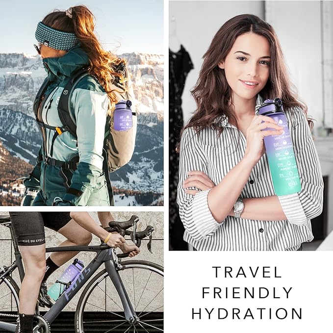 Hyeta 32 oz Water Bottles with Times to Drink and Straw, Motivational Water Bottle with Time Marker, Leakproof, Drinking Sports Water Bottle for Fitness, Gym and Outdoor-FlexoryFit