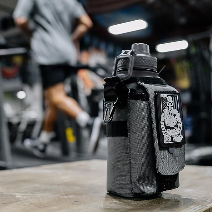 Iron Infidel Battle Bottle - 32 Oz Insulated Water Bottle with Straw Lid & Chug Cap, Stainless Steel Metal Flask Includes Rugged, Removable Sleeve for Keys, Wallet, & Phone (Earned, Not Given 1 Liter)-FlexoryFit