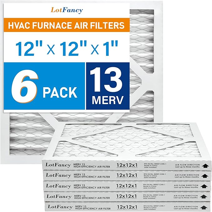LotFancy 12x12x1 Air Filter MERV 13 Precision Defense (6-Pack) Electrotatic Pleated HVAC Furnace Filters, Replacement for Home AC & Heating Systems