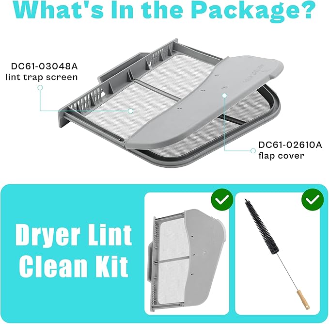 Upgraded DC97-16742A Lint Trap Filter fit for Samsung Dryer with Stainless Steel Screen DC61-03048A DC61-02610A DV45H7000EW DV40J3000GW DV48H7400EW with Dryer Lint Brush Vent Cleaner by prime&swift