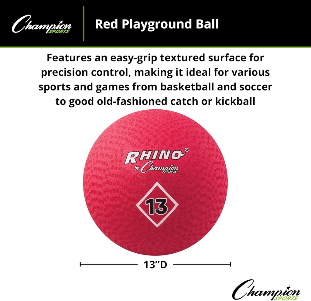 Champion Sports Playground Ball – High-Bounce 2-Ply Construction, Durable Red Ball for Throwing, Catching & Kicking - Multiple Sizes (5", 6", 7", 10", 13", 16")