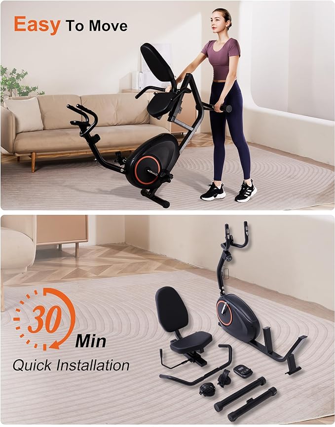 Recumbent Exercise Bike for Seniors - 400LB Weight Capacity Recumbent Bikes with Comfortable Seat, Pulse Sensor, 16-level Resistance, LCD Monitor-FlexoryFit