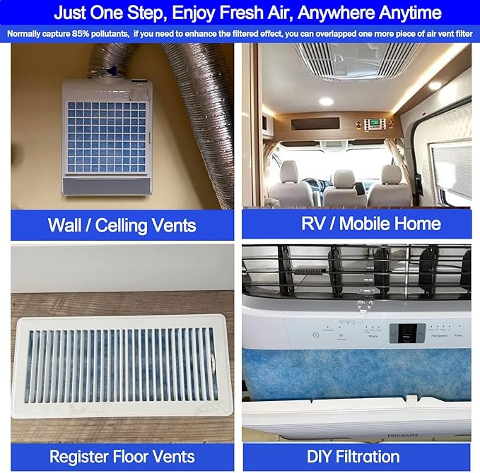 Air Vent Filters,16"x140"Cut to Fit Air Filter Material (100+Filters),MERV 8 Electrostatic Air Vent Filter for Home Floor, Grilles, Ceiling, HVAC Furnace Vents, With 48PCs Adhesive Hook Tape