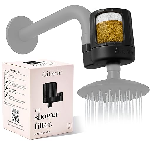 Kitsch Shower Head Filter For Hard Water – Water Softener & Removes Heavy Metals – Shower Filter for Softer Skin & Hair, Bathroom Accessories - Black