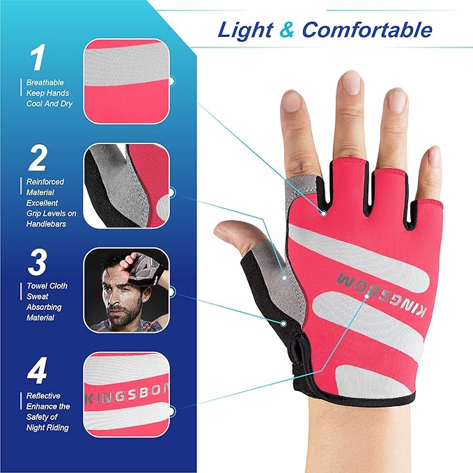 KINGSBOM Breathable Cycling Gloves, Shock-Absorbing Bike Gloves with Light Silicone Gel Pad, Anti-Slip Bicycle Gloves for Men and Women-FlexoryFit