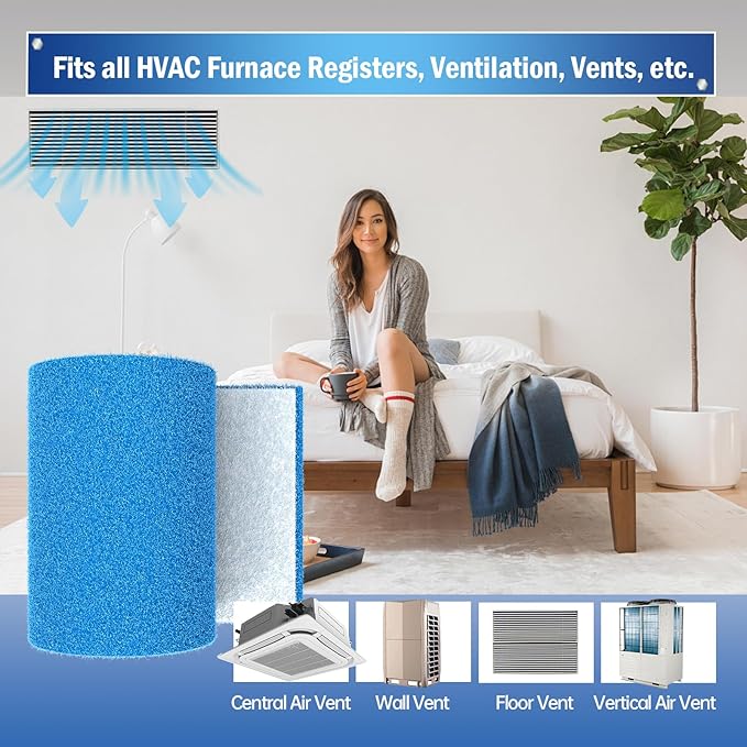 Air Vent Filter, 18"X120" Cut to Size MERV 8 Triple Air Filter Material, Blue & White Electrostatic Vent Filter Kit for Home Floor, Ceiling, Grilles, HVAC Vent, Compression Packing
