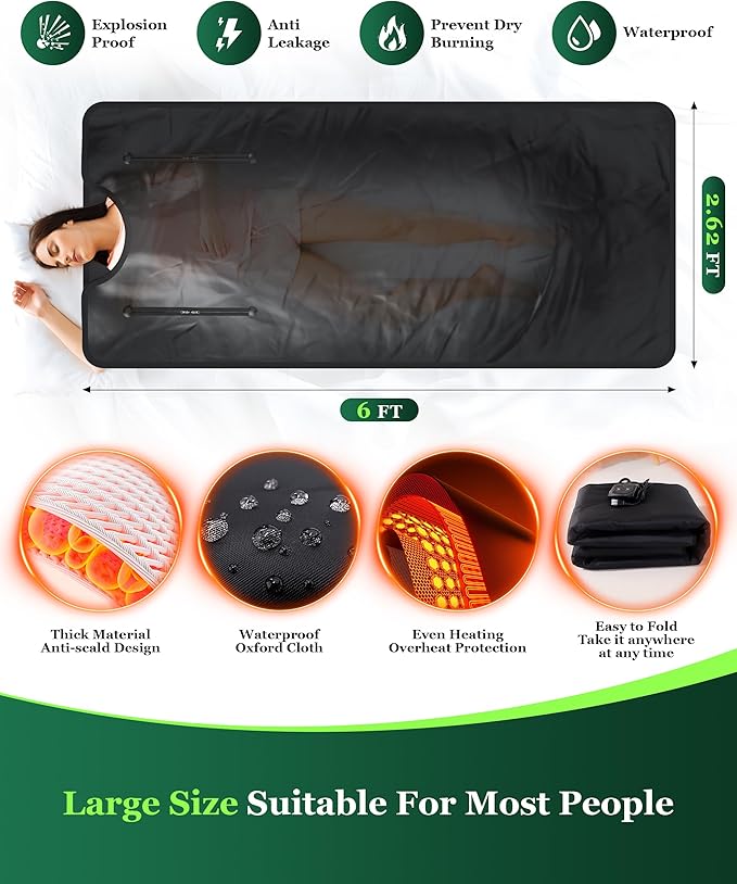 Sauna Blanket Infrared Sauna Blanket with Infrared Light, Sauna Bag for Relaxation and Wellness, Waterproof Infrared Heat Sauna Wrap