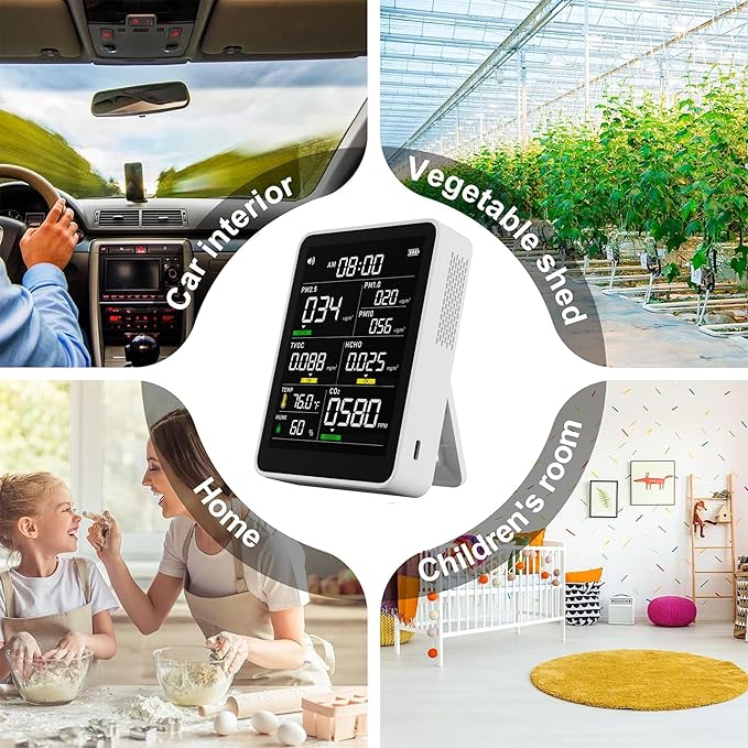 9-in-1 Professional Indoor Air Quality Monitor Indoor Portable PM2.5/PM10/CO2, Temperature, Formaldehyde Detector, Humidity TVOC,Time Display Air Quality Tester - Confined Space Clean Air Monitor