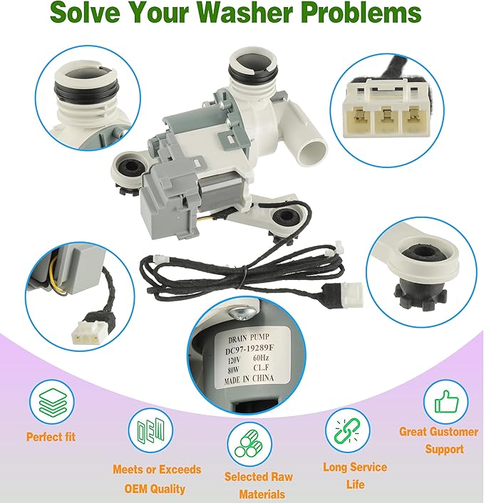 Upgraded DC97-19289F DC97-19289B PX3516-01 Washer Drain Pump Assembly Compatible with Samsung Washing Machine Replaces DC97-19289A DC97-17366A DC97-17366J DC97-17349B AP6806651 PS12592631 EAP12592631