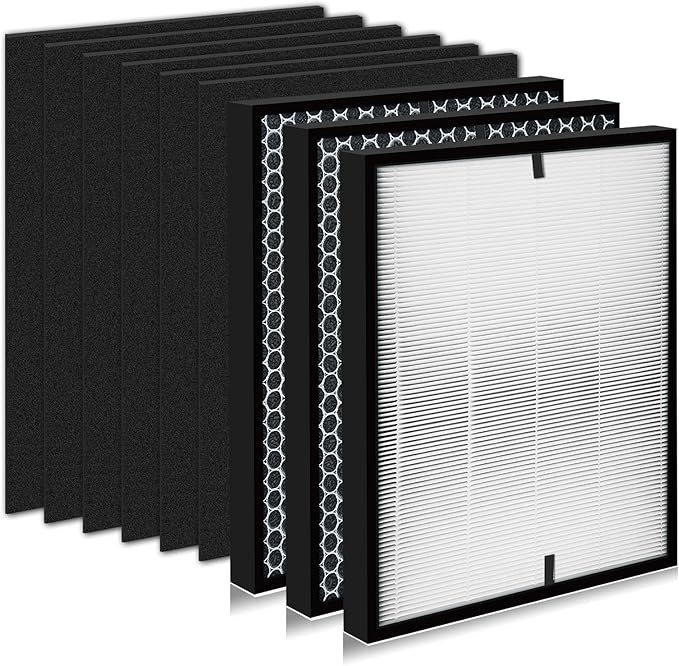 9-Pack HOHONI Replacement Filters Compatible 3000 Air Purifi-er, 3000,3000M, 3000Pro Air Purifi-er,1 air filter, 2 Activated Carbn and 6 Extra Carbn Pre-Filters