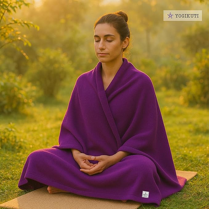 Yogikuti Iyengar Cotton Yoga Blanket Set of One – Thick Handwoven Yoga Blankets for Restorative Yoga, Meditation & Pranayama – Premium Cotton Yoga Blanket for Support & Comfort in Pranayama (Purple)-FlexoryFit