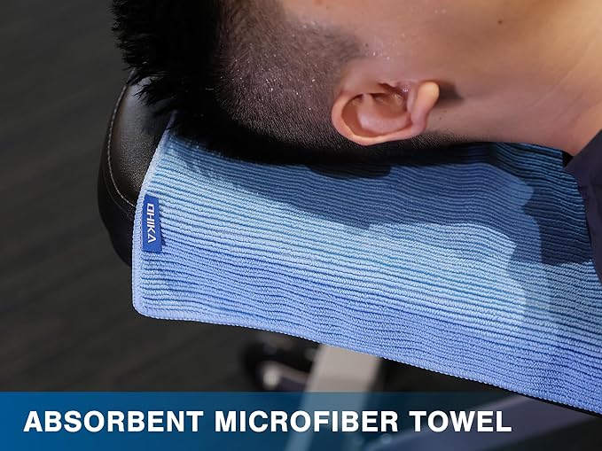 Microfiber Gym Towels with Snap Strap Closure, Ribbed Pattern Sports Towels for Yoga, Home and Outdoor Activities, 27” x 16”, 6 Pack, Light Blue-FlexoryFit