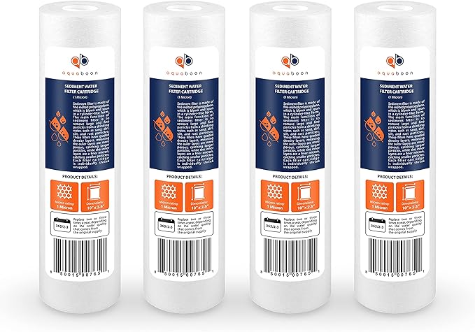 Aquaboon 10” x 2.5” Whole House and Reverse Osmosis Sediment 1 Micron Water Filter Cartridge | COMPATIBLE WITH: Culligan P1, Pentek P1, PD-1-934, P5, AP110, WFPFC5002, CFS110, RS14, WHKF-GD05 (4-PACK)