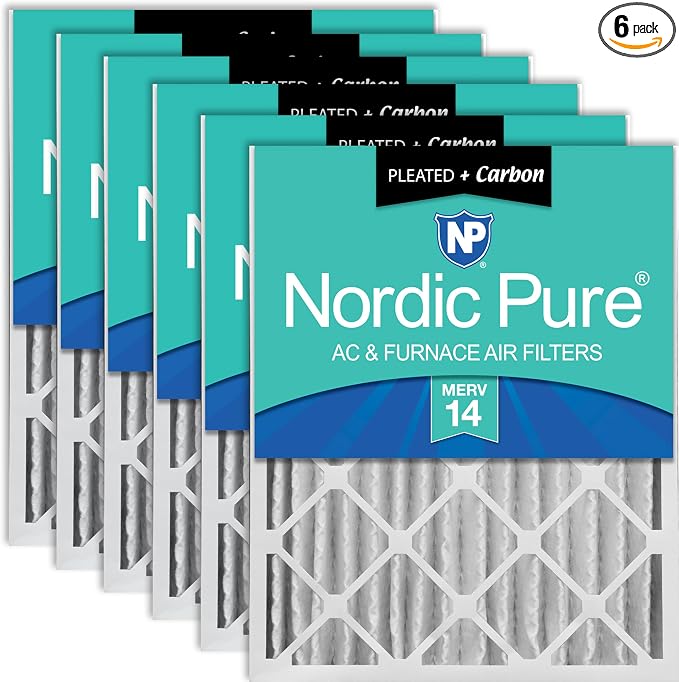 Nordic Pure 16x25x4 Pleated Air Filters MERV 14 Plus Carbon 6 Pack by NordicPure