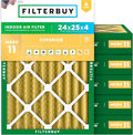 Filterbuy 24x25x4 Air Filter MERV 11 (MPR 1200) Allergen Defense Replacement (6-Pack), Electrostatic Pleated HVAC AC Furnace Filters, Made in USA (Actual Size: 23.75 x 24.75 x 3.63)