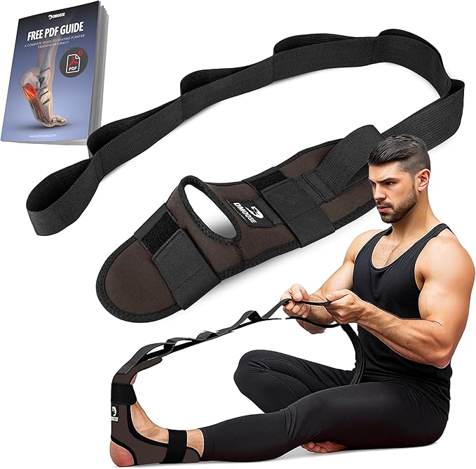 DMoose Fitness Foot & Calf Stretcher with Adjustable Padded Stretching Strap for Plantar Fasciitis, Hamstring, Heel Spurs and Achilles Tendonitis Relief - Yoga Leg Stretch Strap for Flexibility-FlexoryFit