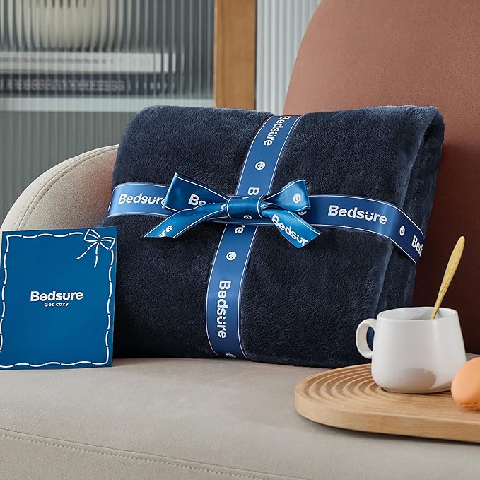 Bedsure Fleece Blanket California King Navy Blue - Lightweight Plush Fuzzy Cozy Soft Bed Blankets, 102x96 inches