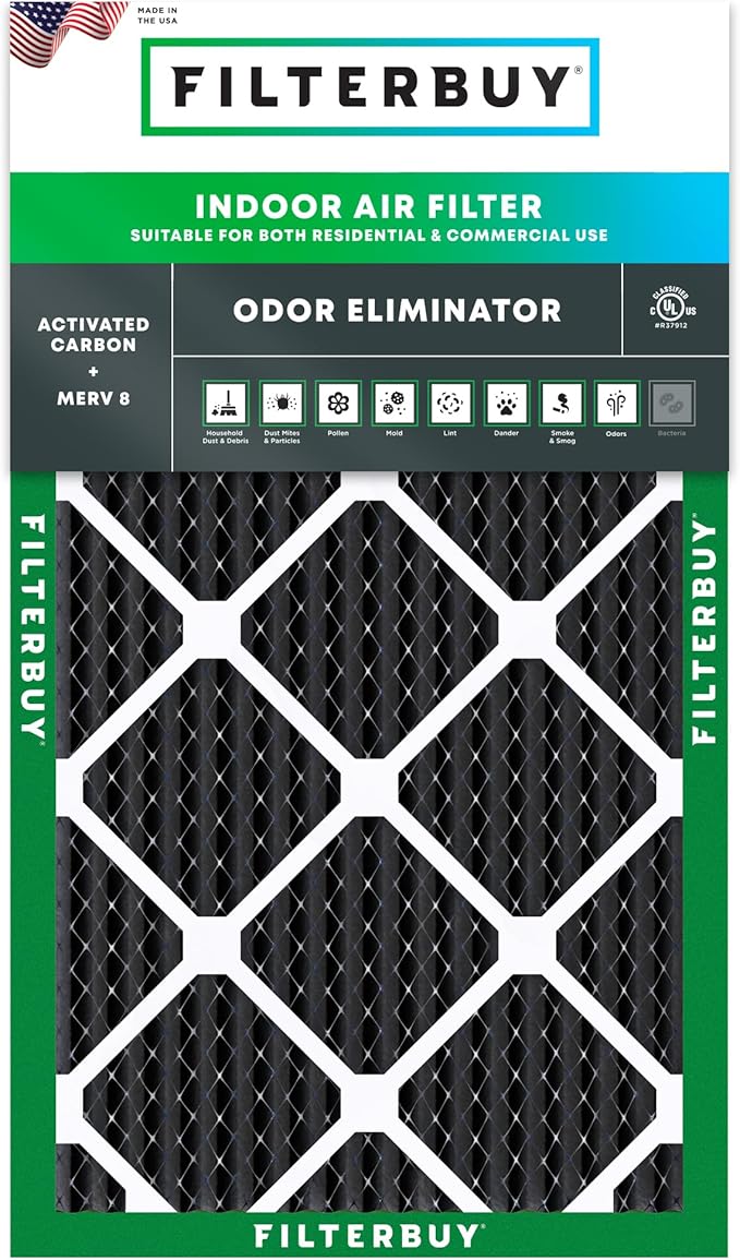 Filterbuy 14x24x1 Air Filter MERV 8 Odor Eliminator (1-Pack), Pleated HVAC AC Furnace Air Filters Replacement with Activated Carbon (Actual Size: 13.38 x 23.38 x 0.75 Inches)