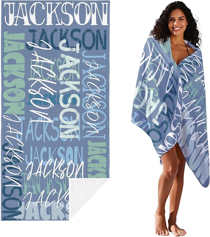 JML Personalized Beach Towel with Name, Custom Beach Towel with Name, Customized Microfiber Pool Towel, Quick Dry & Absorbent Swim Towel for Adult,Anniversary, Birthday, Summer Holiday,Vacation-FlexoryFit