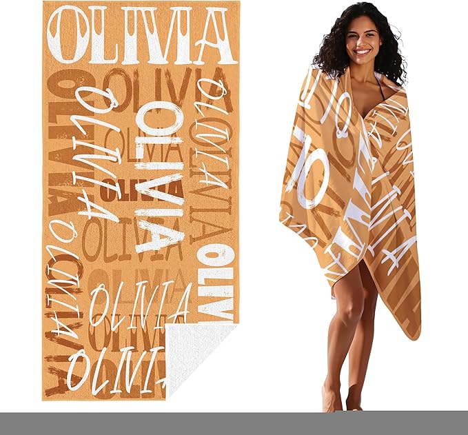 JML Personalized Beach Towel with Name, Custom Beach Towel with Name, Customized Microfiber Pool Towel, Quick Dry & Absorbent Swim Towel for Adult,Anniversary, Birthday, Summer Holiday,Vacation-FlexoryFit