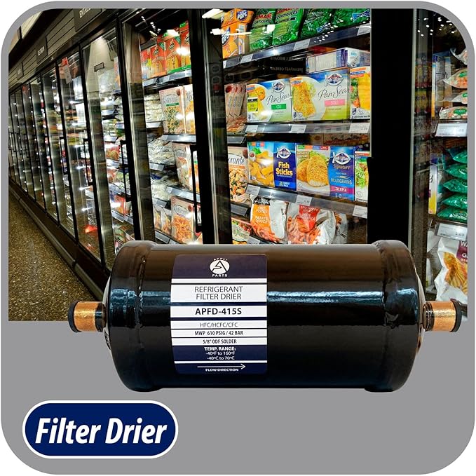 Appli Parts APFD-415S 5/8 in Liquid Line Refrigerant AC Filter Drier hvac Refrigeration 415S ODF Sweat Solder connection universal unidirectional 9-1/2 in long 3-3/4 in wide