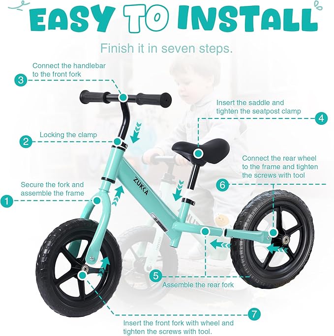 12 inch Toddler Balance Bike Adjustable Handlebar & Seat Anti-Slip Grip Suitable for 2-5 Years Old with Footrest Lightweight for Tolddlers Boys Girls Multiple Colors to Choose-FlexoryFit