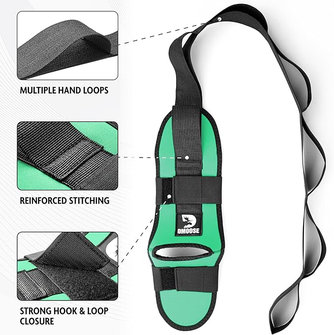 DMoose Fitness Foot & Calf Stretcher with Adjustable Padded Stretching Strap for Plantar Fasciitis, Hamstring, Heel Spurs and Achilles Tendonitis Relief - Yoga Leg Stretch Strap for Flexibility-FlexoryFit