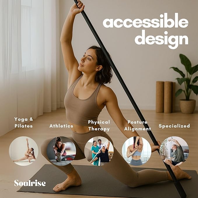 Yoga Stick for Mobility Exercise, Stretching, Pilates, Physical therapy, Fitness and other Workout - Adjustable 5 ft Pole will fix Posture, Stretch, Balance and Flexibility Training - Incl free E-book-FlexoryFit