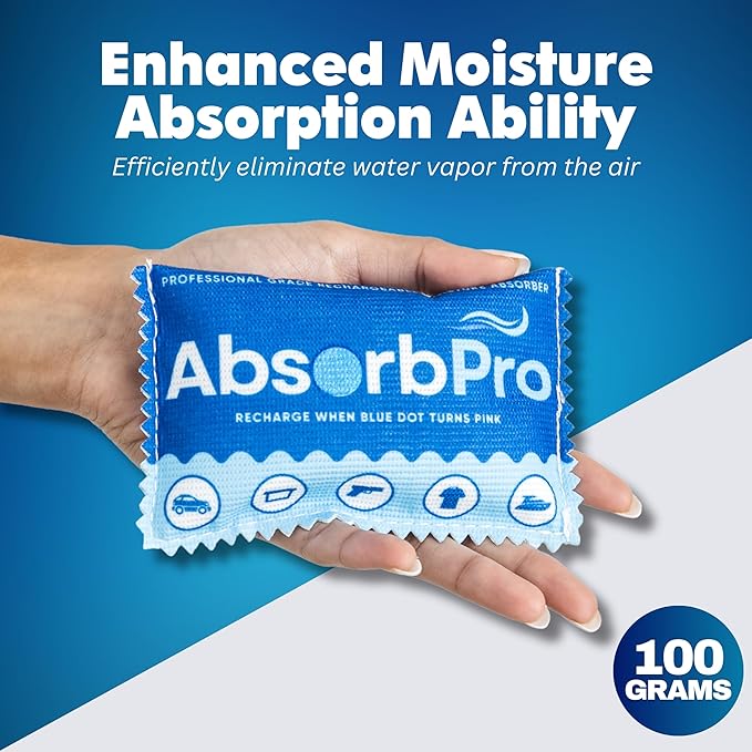 Rechargeable Dehumidifier Bag 5-Pack - 100g Reusable Moisture Absorbers - Silica Gel Packets for Bins, Totes, Gun Safe, Food Storage, Clothes, Cars, and Boats