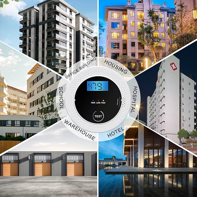 4 Pack 2 in 1 CO & Smoke Detectors, Digital Display, Smoke Detector Carbon Monoxide Detector Combo,Alarm for Home or Office,Powered by Battery