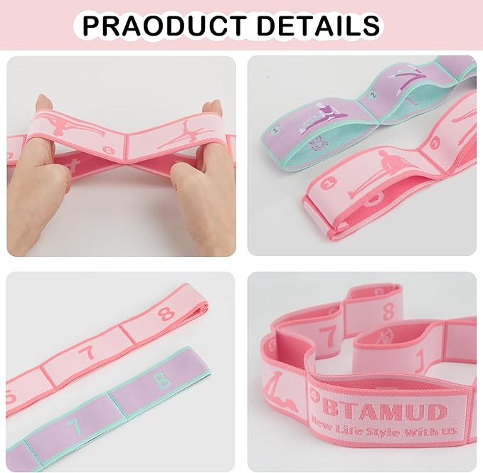 2 PCS Stretch Strap for Kids Dance Elastic Band for Children Gymnastics Stretching Strap Kids Stretching Bands Multi-Loop Adjustable Exercise Bands Stretching Resistance Ballet Bands -8 Loops-FlexoryFit
