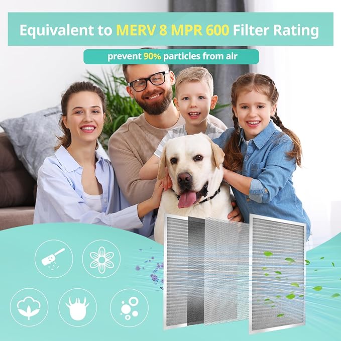 14x25x1 Electrostatic Air Filter, Washable & Reusable Aluminum AC/HVAC Furnace Filter, MERV 8, Lasts a Lifetime, Healthier Home or Office(Actual Size: 13.5"x24.5"x0.86")