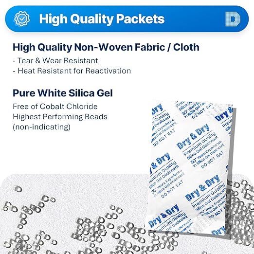 Dry & Dry 300 Gram [1 Packet] Silica Gel Packets, Desiccant Packs, Silica Gel - Rechargeable Silica Packets, Moisture Absorbers, Silica Gel Packs