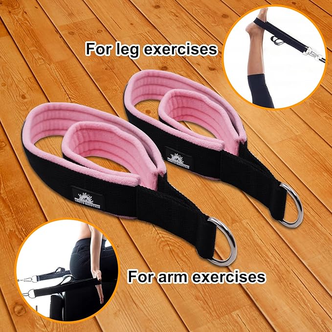 1 Pair Enhanced Pilates Double Loop Straps for Reformer, Thickened D-Ring Handle Straps, Yoga Exercise Accessories in 2 Lengths and Multicolor for Home Gym Workout-FlexoryFit
