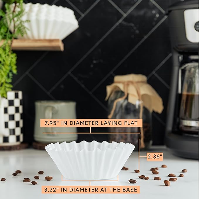 Tupkee Coffee Filters 8-12 Cups - 300 Count, Basket Style, White Paper, Chlorine Free Coffee Filter, Made in the USA