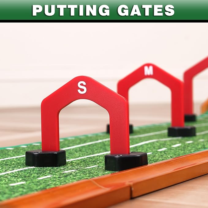 CHAMPKEY Premium Wooden Golf Mat with 3 Putting Gates - Realistic Putting Surface Simulates Green - Improve Accuracy
