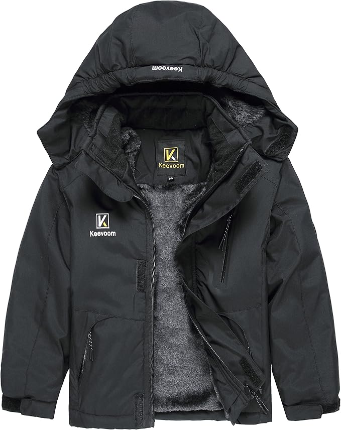 Keevoom Boys Winter Coat Ski Jacket Windproof Kids Snowboard Warm Fleece Snow Coat Waterproof Outdoor Hooded Ski Coats-FlexoryFit