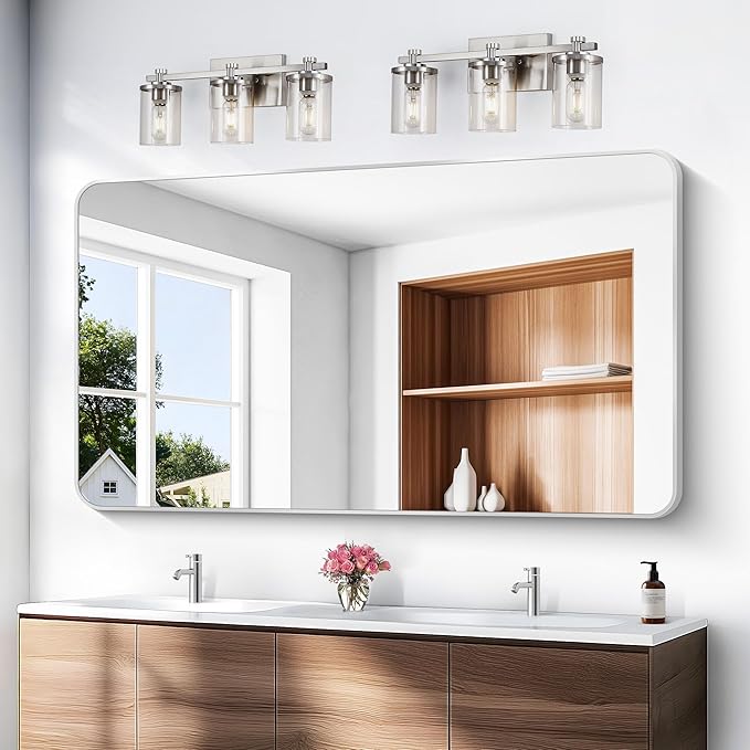 Silver Bathroom Mirror,60x36 inch Wall Mirror for Bathroom Wall Mounted,Rectangle Mirror for Bathroom Over Sink,Modern Frame Round Corner for Living Room,Bedroom Entryway,Horizontal/Vertical-FlexoryFit