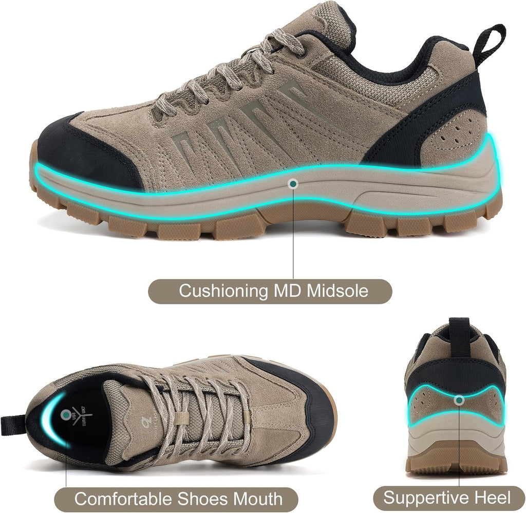 OL OUTJET LEGEND Men's Waterproof Hiking Shoes Leather Comfortable Lightweight Anti-Slip Outdoor Walking Work Sneakers