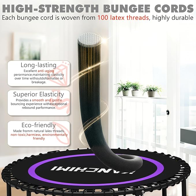 Kanchimi 550 LBS Foldable Mini Trampoline, 40" Fitness Trampoline Without armrests/U Shape Adjustable Foam Handle, Stable&Quiet Exercise Rebounder for Adults Indoor/Outdoor Workout-FlexoryFit