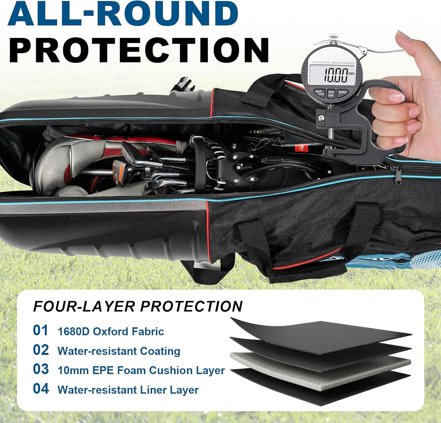Golf Travel Bags for Airlines with Hard Case Top & Wheels, Hard Shell Top Protect Golf Club, 1680D Heavy Duty Oxford, Wide-Mouth Effortless Packing, Lightweight, MidnightFjord