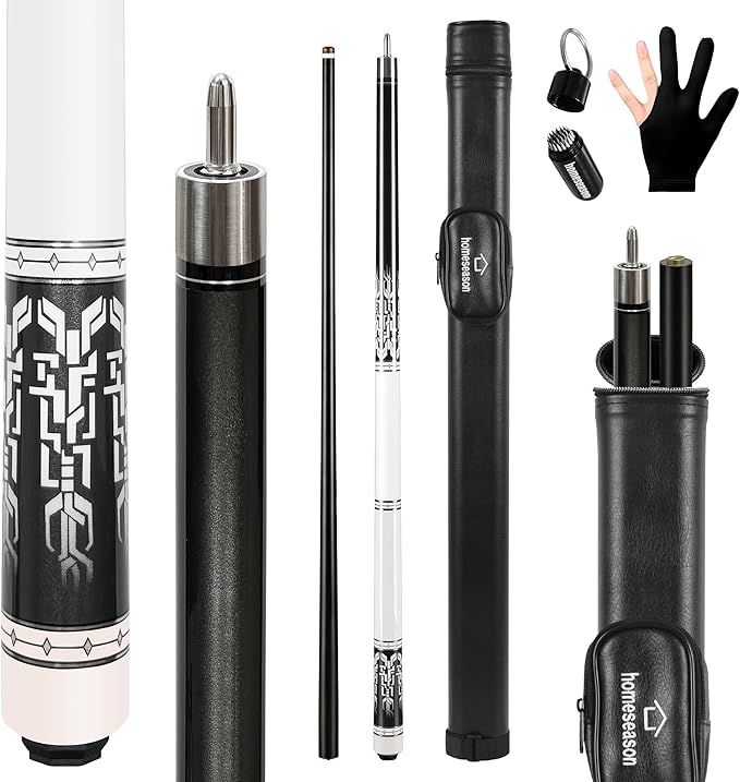 HomeSeason Glass Fiber Pool Cue 58" Professional Pool Stick 12.7mm 4-Layer Tip Low Deflection Cue Stick, 3 * 8/8Joint Pin, Ultra-Smooth, Billiard Cue Sticks-FlexoryFit