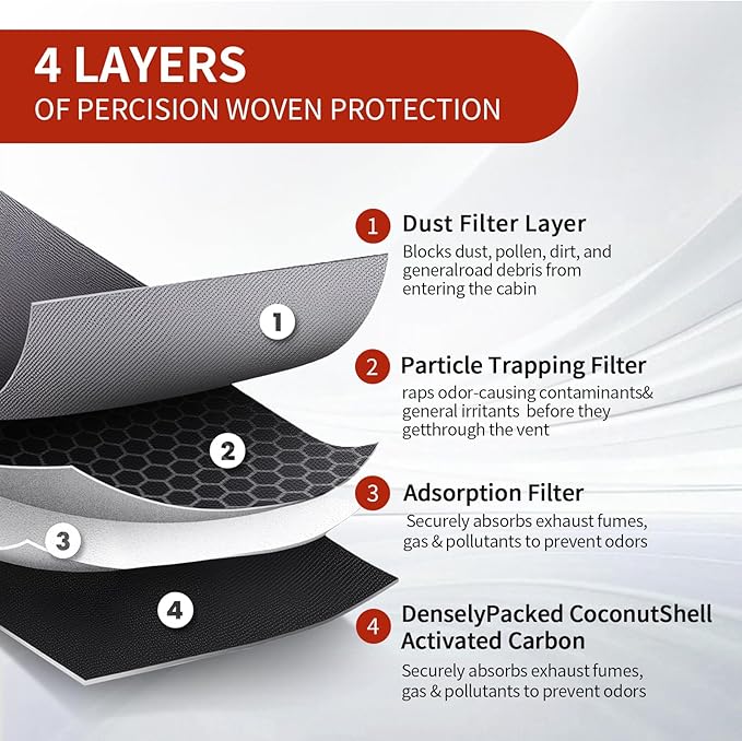 Cabin Air Filter with Activated Carbon, Compatible With Lexus ES, GS, GX, IS, LS, RX; Subaru Legacy, Outback; Toyota 4Runner, Camry, Corolla, Highlander, Prius, RAV4, Sequoia, Sienna