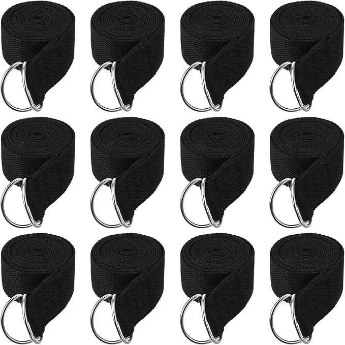 12 Pcs Yoga Strap 6Ft Exercise Stretch Bands for Flexibility with Adjustable Metal D Ring Buckle Loop Stretch Strap Non Elastic Yoga Belt Yoga Exercise Adjustable Straps for Pilates-FlexoryFit