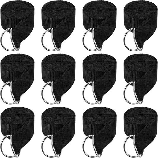 12 Pcs Yoga Strap 6Ft Exercise Stretch Bands for Flexibility with Adjustable Metal D Ring Buckle Loop Stretch Strap Non Elastic Yoga Belt Yoga Exercise Adjustable Straps for Pilates-FlexoryFit