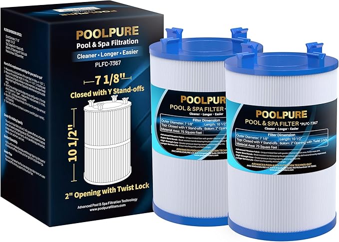 POOLPURE C-7367 Spa Filter Replaces PD075-2000, Dimension One 1561-00, Filbur FC-3059, Excel Filters XLS-7005, Aladdin 17541, Baleen AK-60035, 75 sqft Hot Tub Filter Cartridge 2PACK