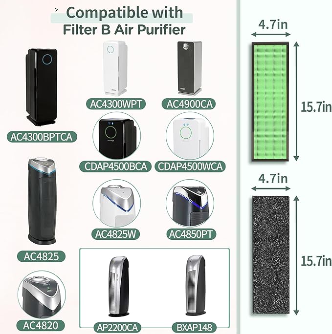 [Upgraded] Uaswpart AC4825 HEPA Filter B Compatible with FLT4825 Filter Replace AC4825 AC4300 CDAP4500 AC4850 AC4900 AC4820 and More, 4x H13 HEPA w/ Carb0n+4x Extra Pre-Filters