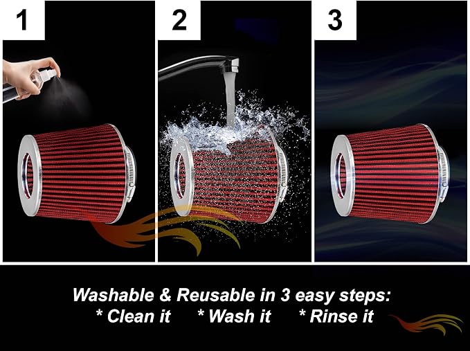 Rtunes Racing Universal Clamp-On Air Filter, Standard Cone, Dry Washable Design - Image 6