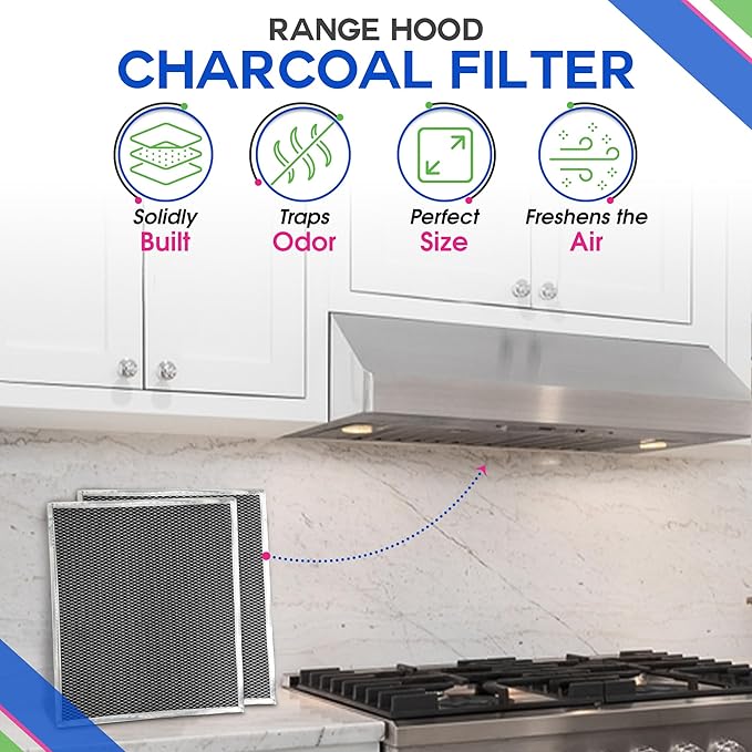 Charcoal Filter Replacement Fits 12.90" x 14.65" HPF30 97020466 Broan range hood filter - Carbon Hood Vent Filter for Ductless Exhaust Fan - Filters and Freshens Kitchen Air Over the Oven (2-Pack)